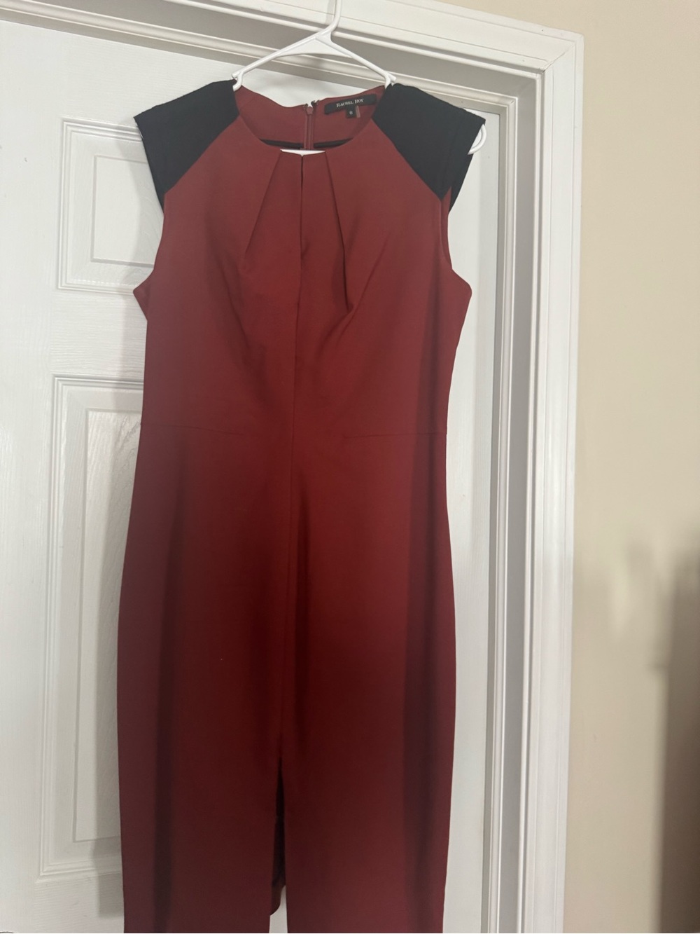 RACHEL Rachel Roy Burgundy Sheath Dress with Black Shoulder Panels
